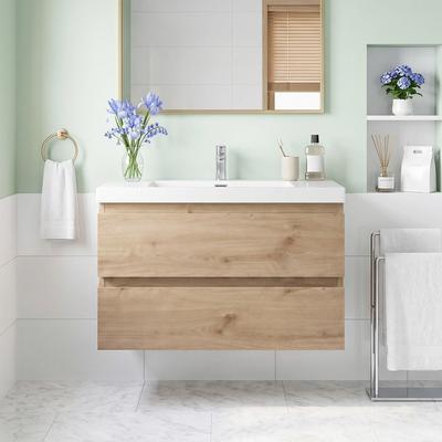 JimsMaison Floating Wall-Mounted Bathroom Vanity, Integrated Resin Basin, Soft-Close Hardware, Fully Pre-Assembled