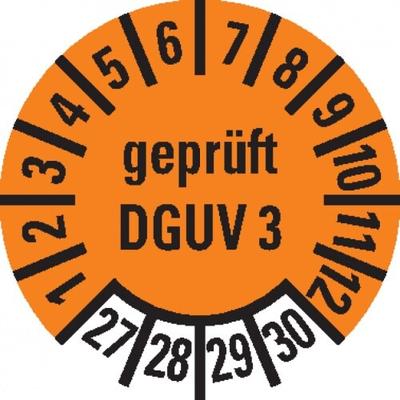 Dreifke® Prüfplakette geprüft nach DGUV 3, 27-30, orange, Folie, ablösbar, Ø 10mm, 1000/Rolle
