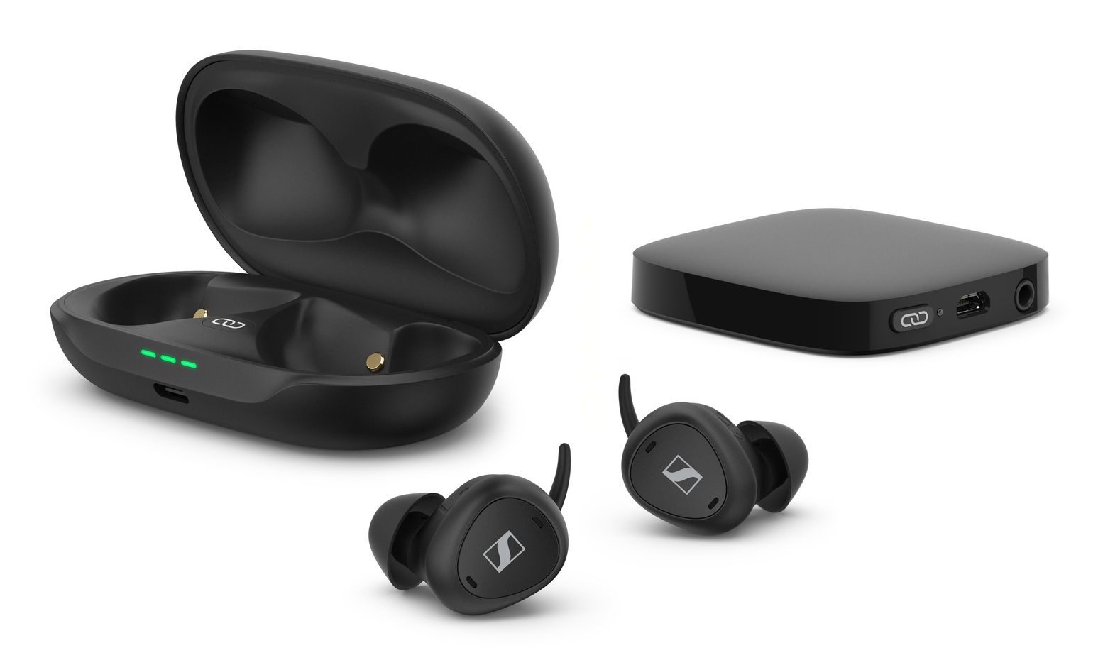 Sennheiser TV Clear Set True Wireless Kopfhörer & TV Connector In-Ear Kopfhörer Kabellos TWS (Schwarz) 119-3011-0610
