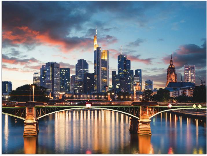 Alu-Dibond-Druck ARTLAND Frankfurt am Main Skyline II , blau (farbe bild(er): blau), B:120cm H:90cm, Bilder, Alu-Dibond-Druck, für Innen- und Aussenbereich geeignet, Outdoorbild