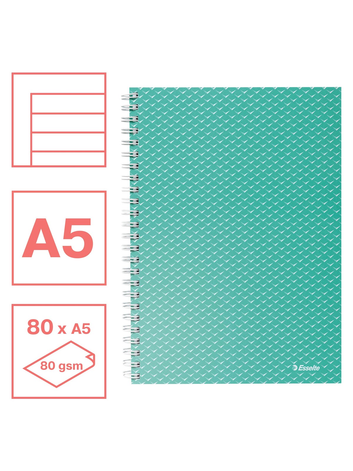 Esselte Colour'Breeze A5 Collegeblock liniert, Spiralbindung Grün