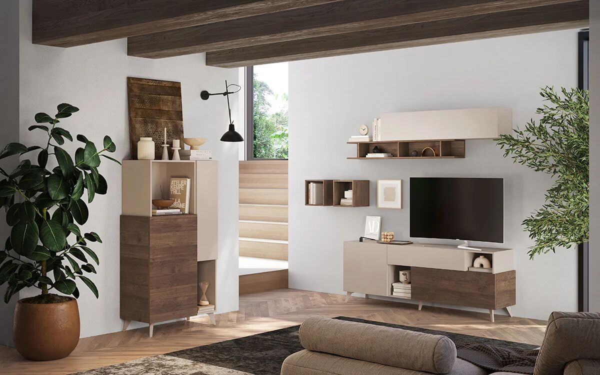garneroarredamenti Credenza alta 81x154h cm 2 ante beige rovere scuro Witty