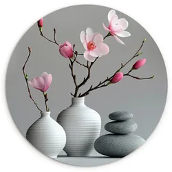 WANDBILD Magnolie - Blumen - Rosa - Zen-Steine Room Decor 140x140 cm