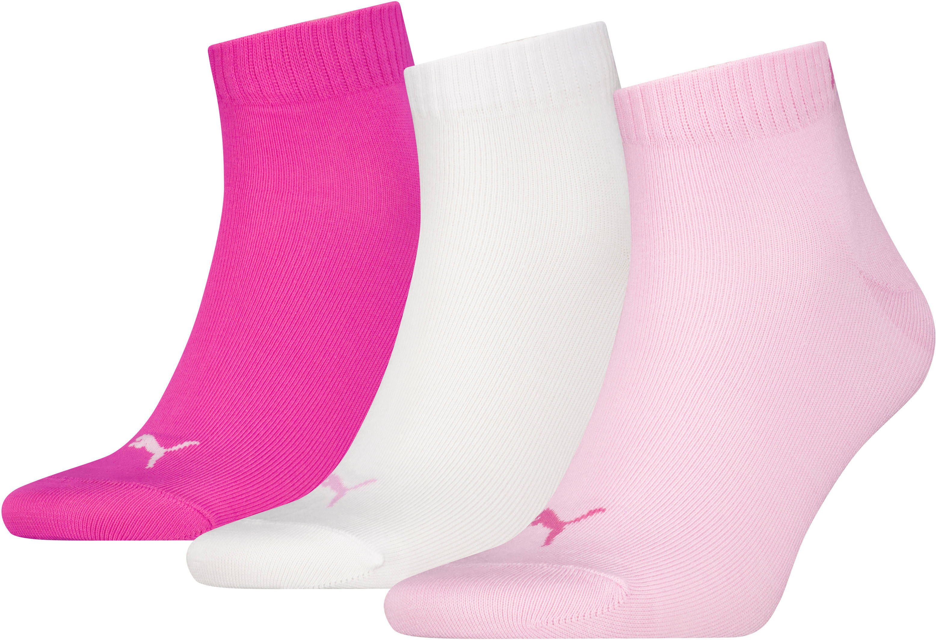 Kurzsocken PUMA "PUMA UNISEX QUARTER PLAIN 3P", Herren, Gr. 39-42, Sockengrösse, rosa (pink lady), Baumwollmischung, elastisch, Socken Kurzsocken, Atmungsaktiv, Rippenbündchen, weiche Baumwollmischung pink lady 39-42, Sockengrösse