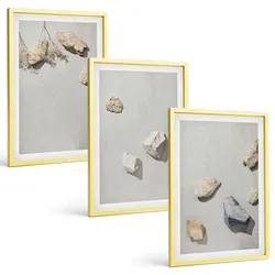 BILDER SET 3er Set - 40x60 cm Goldrahmen - Boho-Stranddekorationen aus Steinen