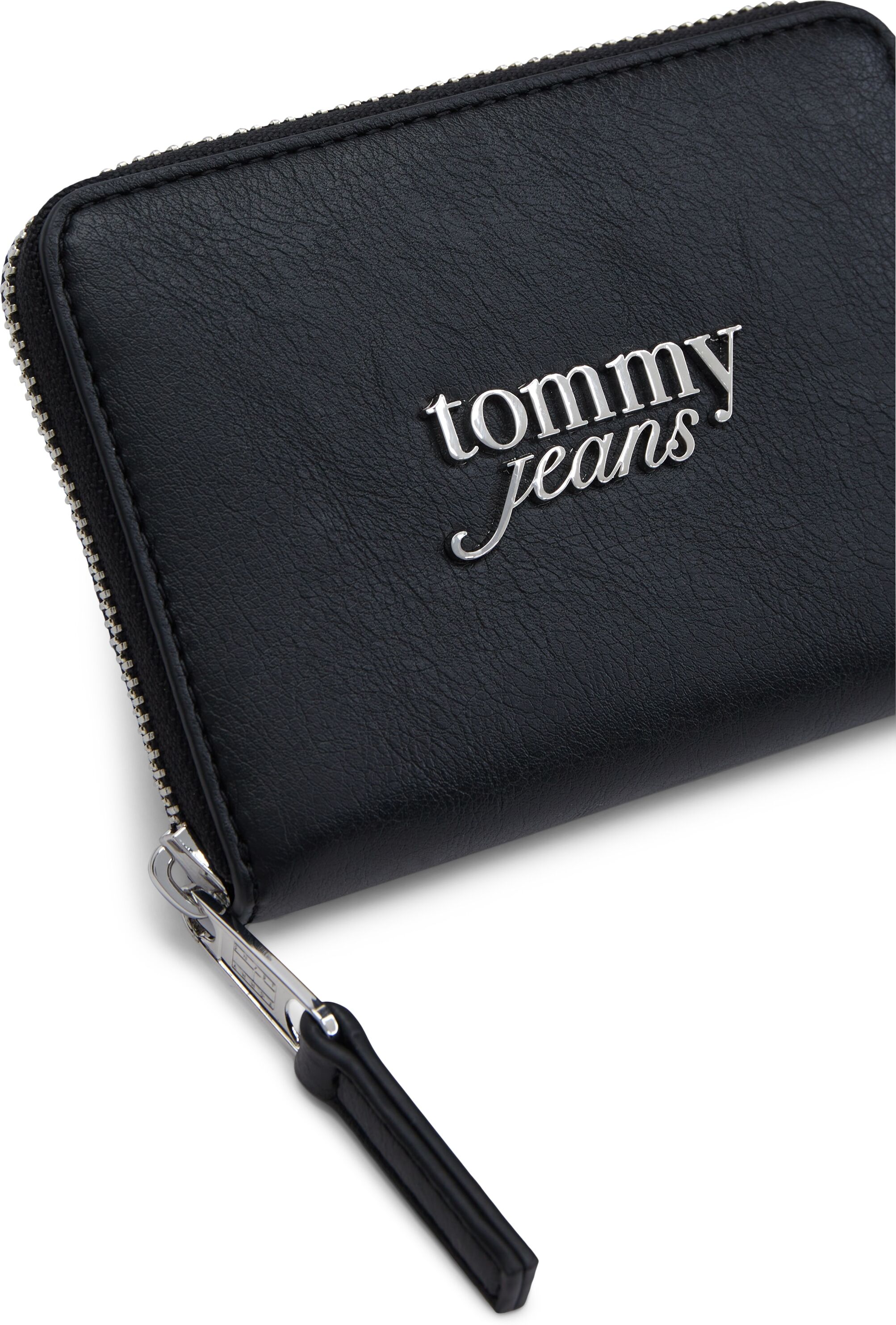 Geldbörse TOMMY JEANS "TJW BOLD MED ZA", Damen, schwarz, Lederimitat, Kleinlederwaren Geldbörse, Damen Geldbeutel, Portemonnaie mit Logo-Schmuckelement schwarz Einheitsgröße
