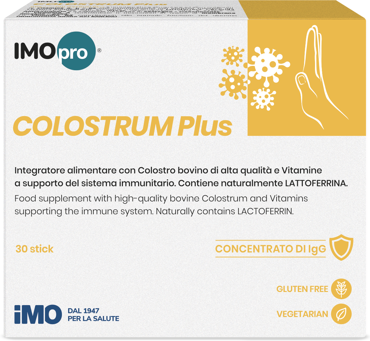 IMO SpA IMOpro Colostrum Plus integratore sistema immunitario vitamine A C D3 30 sticks 1,8 g