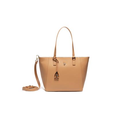 Tragetasche U.S. POLO ASSN. "JONES SHOPPING BAG SHOPPER Damen", Damen, Gr. B/H/T: 14cm x 27cm onesize, camel, Polyurethan, Taschen, Tragetasche Damen, Shopper, Einkaufstasche, Fashion, Lifestyle, Sale