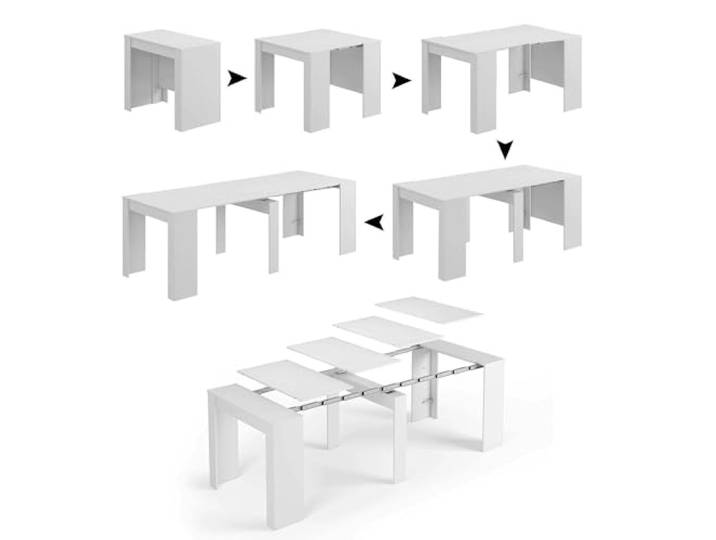 Dmora - Ausziehbarer Tisch Compton, ausziehbarer Esstisch, Tisch mit Erweiterungen ausziehbar auf bis zu 10 Sitzplätze, 51/237 x 90 x 78 cm, glänzendes Weiß