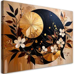LEINWANDBILD Abstraktion Kreise Blätter Blumen Gold Braun 60x40cm