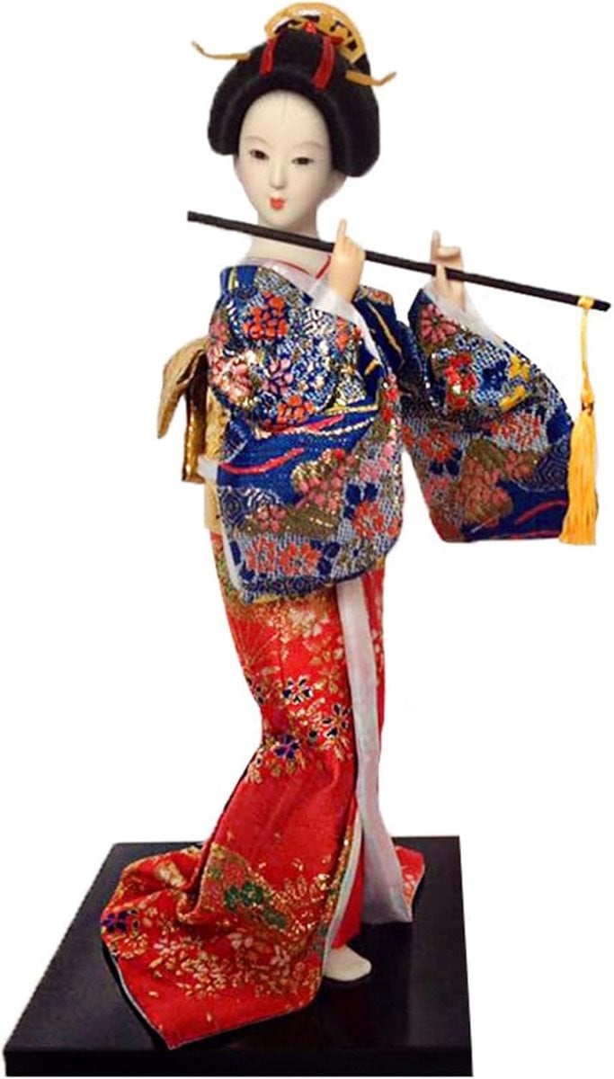 Handgemaakt Japanse Geisha pop decoratief beeldje - Rood - Hoogte: 30 cm