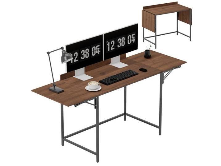 Bureau pliant avec 2 rabats grande table d'ordinateur pour 2 écrans 170 x 58 x 78 cm petits espaces