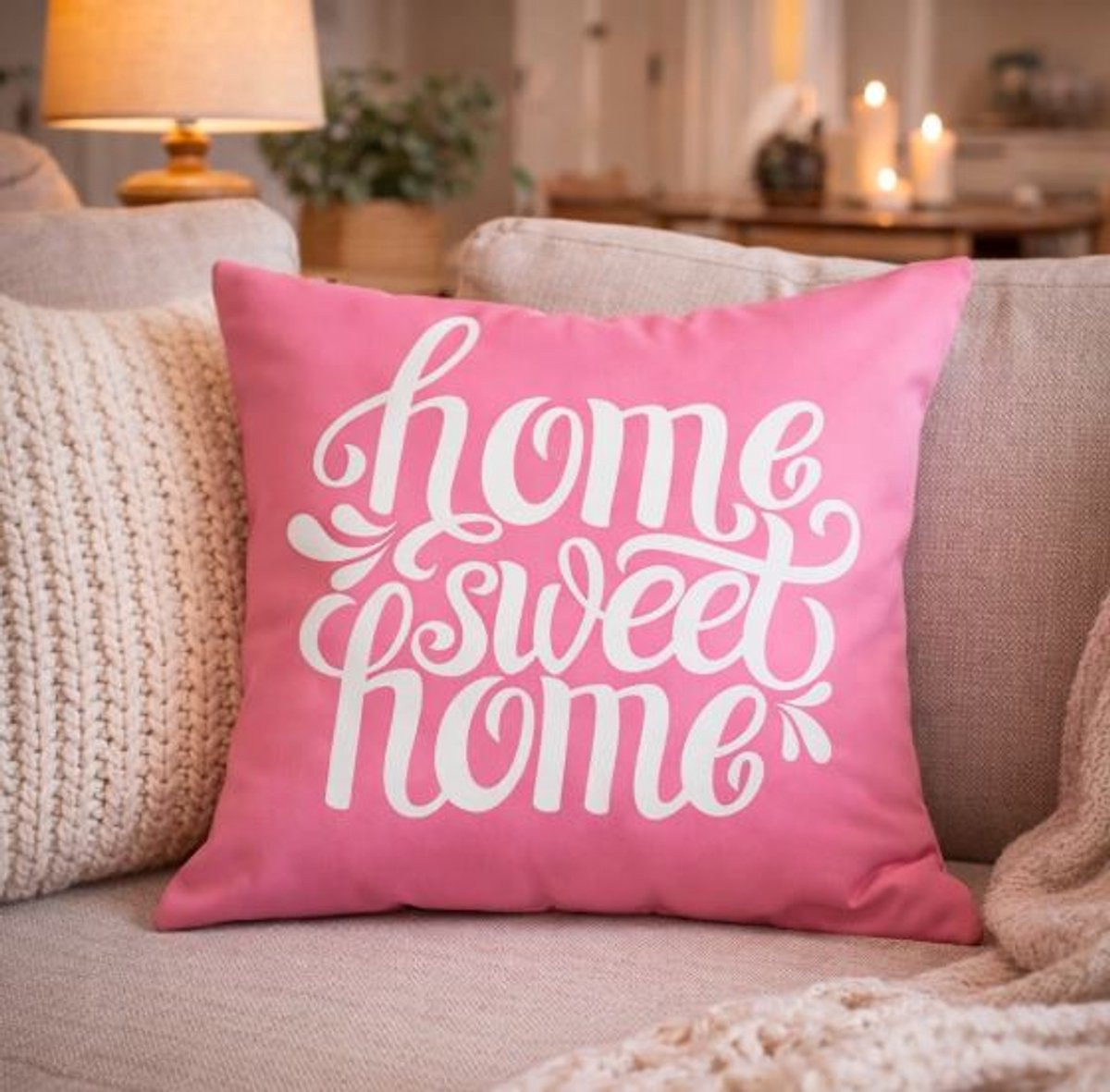 Pink Home Collection Kussenhoes Quote Home Sweet Home 45x45 cm