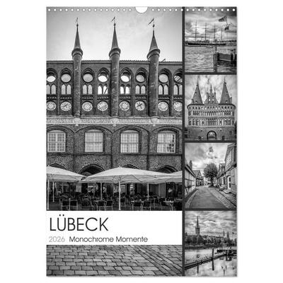 LÜBECK Monochrome Momente (Wandkalender 2026 DIN A3 hoch), CALVENDO Monatskalender
