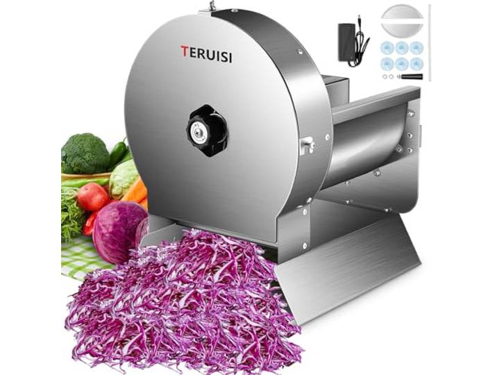 TERUISI 2 in 1 Vegetable Chopper Elektrischer Gemüseschneider mit 0-13mm Einstellbarer Dicke Gewerblicher Allesschneider Edelstahl Manueller & Elektrischer Obstschneider für Zitrone,Kartoffel,Zwiebel