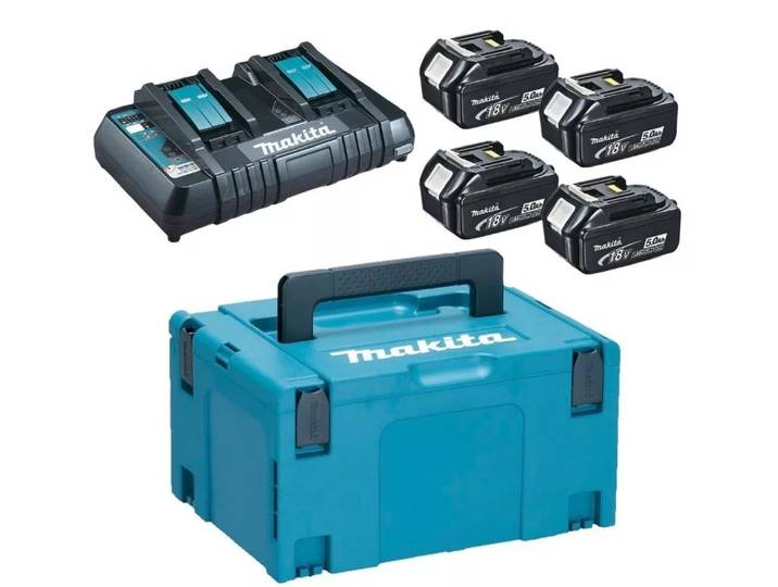 Pack Énergie MAKITA 197626-8 : Chargeur Rapide MAKITA DC18RD pour 2 Batteries + 4 Batteries 5 Ah + Mak-Pac Taille 3
