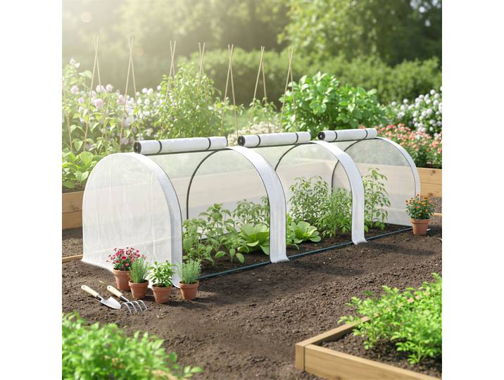 Outsunny Mini Serre 3x1x0,8m Acier PE 140g/m² Anti-UV Blanc