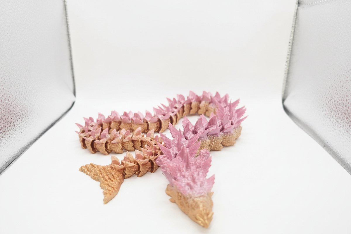 Kejsi3dprint Pink Flexi Dragon Figurine 55 cm – Articulated 3D Printed