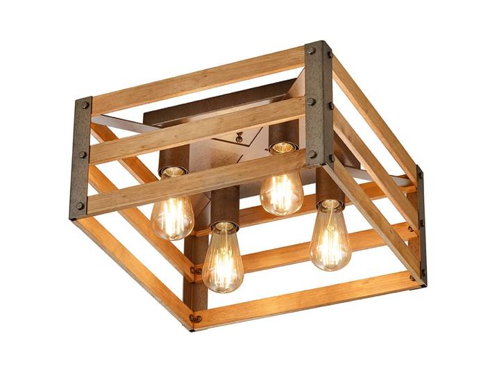 Deckenleuchte Khan 40 x 20 x 40cm Braun Material: Metall Metallart: Aluminium Oberfläche Holz: Geölt Oberfläche Metall: Lackiert E27