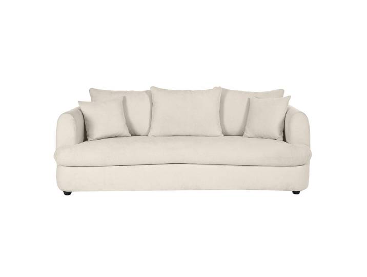 Canapé déhoussable 3-4 places design haricot en tissu effet velours beige clair SACHA