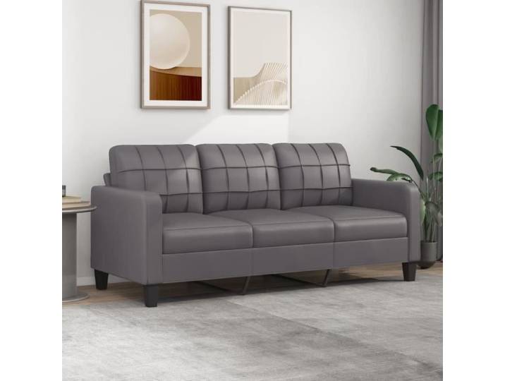 Divan - Sofa Moderne Canapé à 3 places - Gris 180 cm Similicuir 30 1Kg FR2023