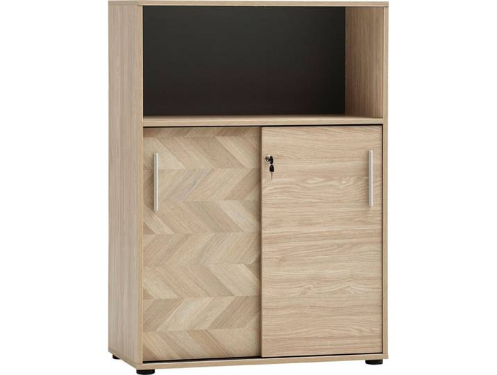Schildmeyer Schiebetürenschrank AREZZO, Aktenschrank abschließbar, Höe 150 cm, MADE IN GERMANY (1-St) Linke Tür in Fischgräten Dekor, MADE IN GERMANY