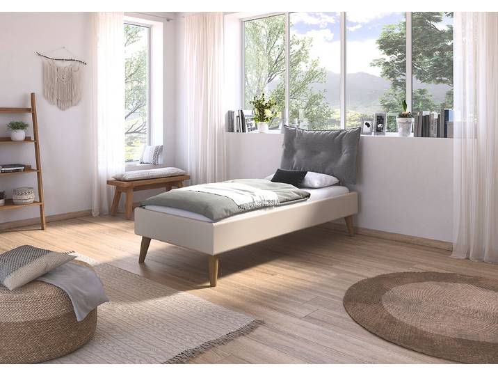 Bettgestell Mavi - Webstoff 90 x 200cm Webstoff Beige/Kaschmir Eiche