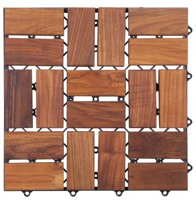 Nordic Style Zig Zag Teak Wood 18-slat Square Interlocking Tile Set (Pack of 10)