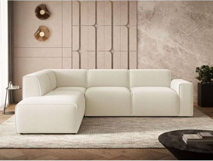 GRAINGOLD Eluno Ecksofa 292x220 cm, L-Form Sofa, Sofa für Wohnzimmer, Bouclé Stoff, 4-Sitzer Eckcouch, Modernes Design (Hellbeige, Links)