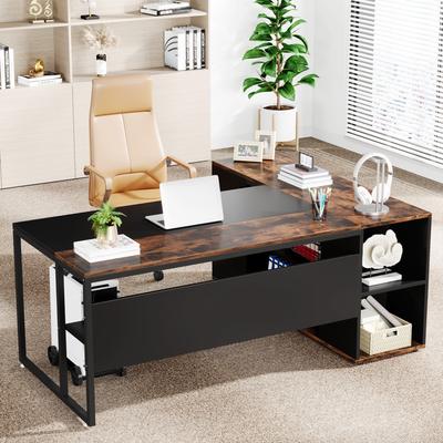 1Easylife 71 inch L Shaped Executive Desk with Cabinet