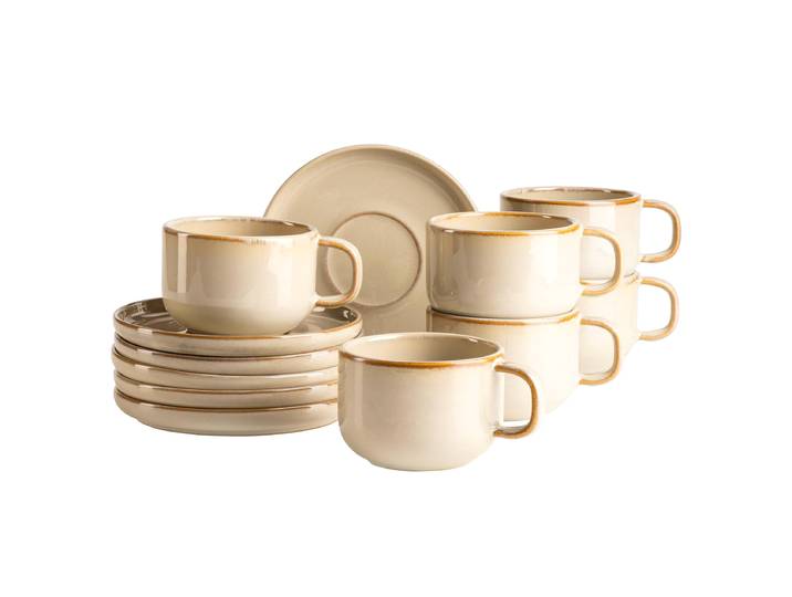 Kaffeetassenset Cordelia 12-teilig 38 x 14 x 23cm Beige/Beige