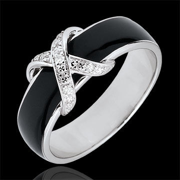 Edenly Ring DÃ¤mmerschein - Kreuzung schwarzer Lack und Diamanten - 18 Karat