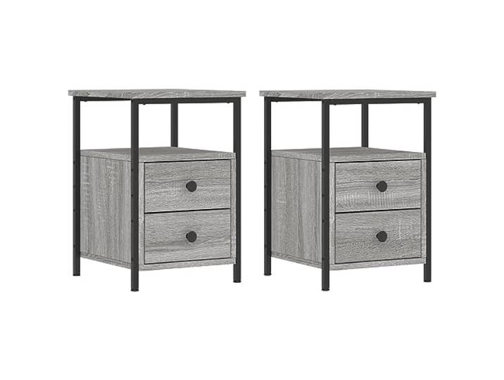 LKJephalotrop Nachttisch 2er Set Grau Sonoma 34x35,5x50cm Beistelltisch Industrieller Nachttisch 2er Set aus Holzwerkstoff und Metall für Schlafzimmer und Wohnzimmer mit verstellbaren Füßen.
