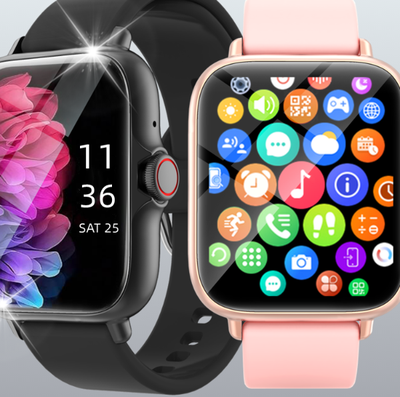 Uplifted Trends Smart Fitness Tracker With Music Control & Call Alerts For Men & Women Health Pedometer & Calories Monitor Smartwatch pink