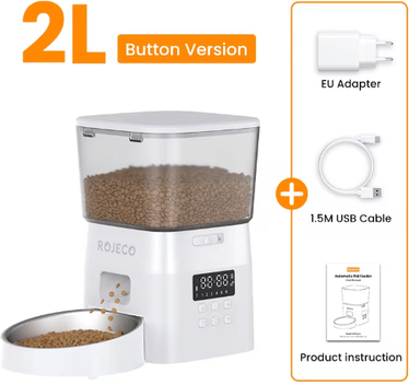 Inspire Picks ROJECO Smart Automatic Pet Feeder For Cats & Dogs white With Eu Plug 2l