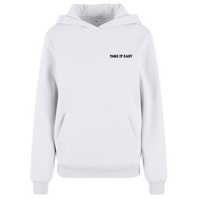 Kapuzensweatshirt MISS TEE "Miss Tee Take It Easy Flowers Ladies Fluffy Hoody", Damen, Gr. L, weiß, 70% Baumwolle, 30% Polyester, bedruckt, Rundhals, Sweatshirts