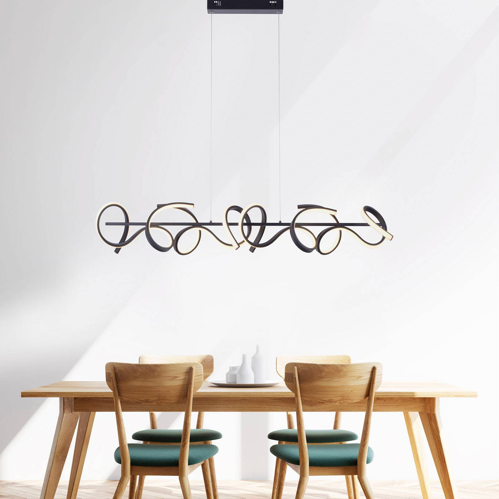 JUST LIGHT. GmbH Lampa wisząca Curls, możliwość ściemniania, czarny, salon / jadalnia, metal, nowoczesny