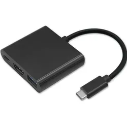 Qoltec Hub Adapter USB-C 3.1 3w1 USB 3.0 HDMI 4K USB-C 3.1 PD 100W (USB-C, 3 Ports), Dockingstation + USB Hub, Schwarz