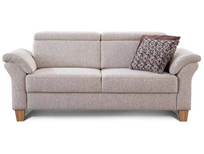 Cavadore 3-Sitzer Sofa Ammerland / Couch mit Federkern im Landhausstil / Inkl. verstellbaren Kopfstützen / 186 x 84 x 93 / Strukturstoff natur