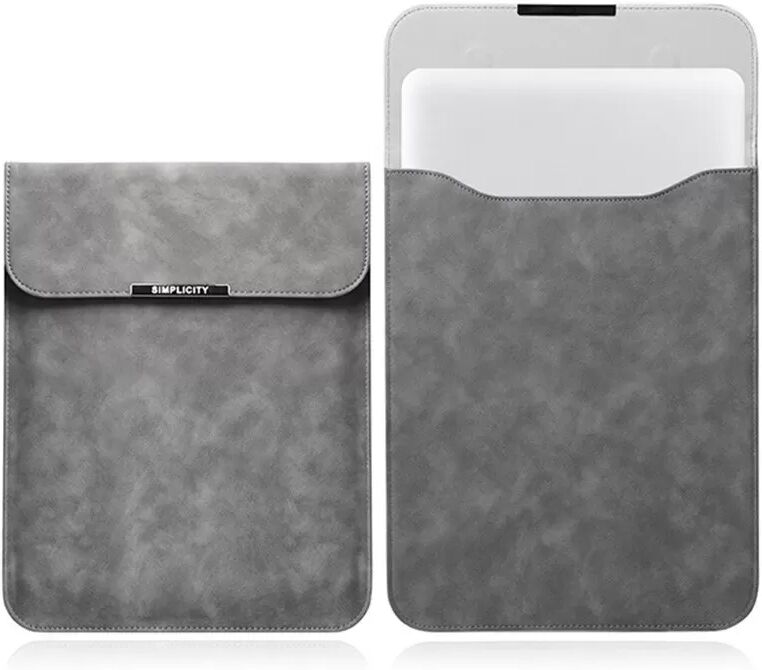 INF Sac Vertical pour Ordinateur Portable avec Support - Universel 15/16 pouces, Compatible avec MacBook Pro/Air, Cuir PU Gris