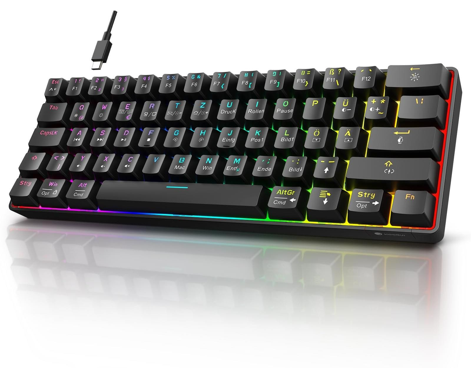 Merkloos Mechanisch Gaming Toetsenbord 60% - Bedraad - RGB - Rode schakelaars - Duitse lay-out