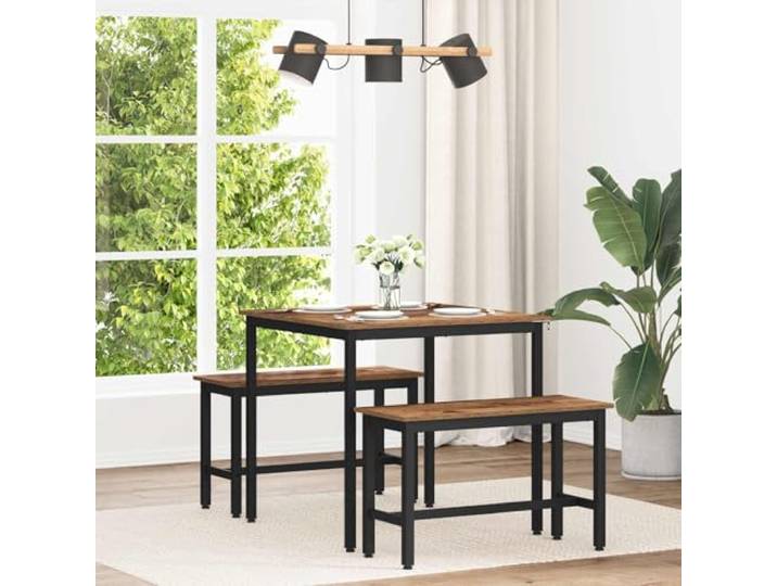 Quadratischer Esstisch 80x80x75 cm Holzwerkstoff Eichenholz mit Schwarzem Stabiler Metallrahmen, pflegeleichte Oberfläche, einfacher Aufbau, modernes Design, vielseitig einsetzbar