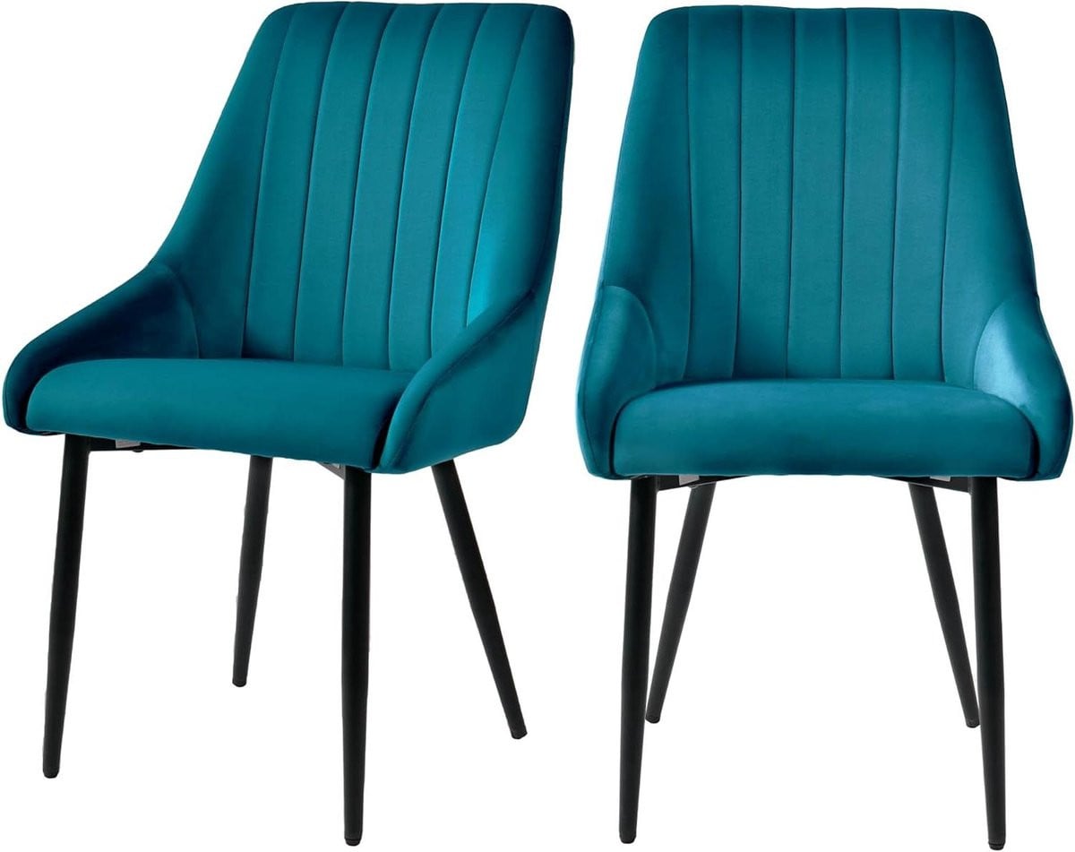 Set van 2 comfortabele groene eetkamerstoelen met rugleuning