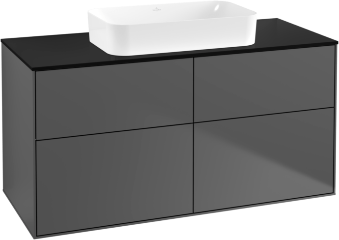 Villeroy und Boch Finion Waschtischunterschrank G67200GK 120x60,3x50,1cm, Glass Black Matt, Anthracite matt