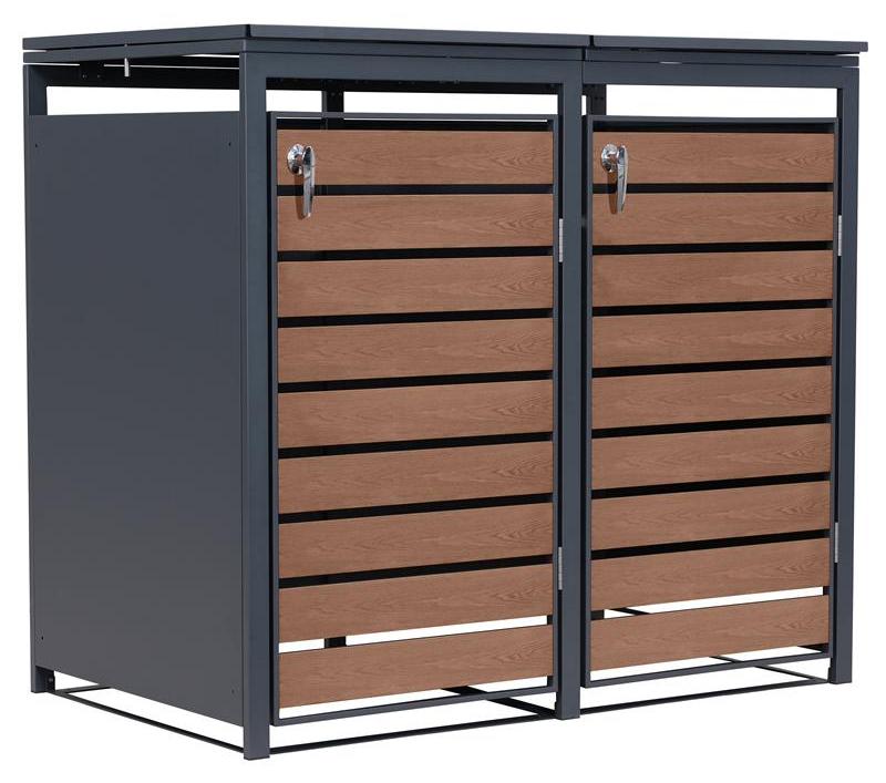 Mülltonnenbox Müllbox Mülltonnenverkleidung 2 Türen Anthrazit Holzdekor Eiche