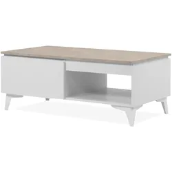 COUCHTISCH weiß, Sandstein 100 cm, Wohnzimmertisch mit Schubkasten