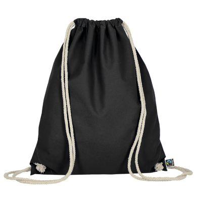 Turnbeutel TEXXILLA, als Rucksack nutzbar, naturfarbene Kordeln, OEKO-TEX® STANDARD 100, L 380 x B 460 mm, Fairtrade-Baumwolle, schwarz