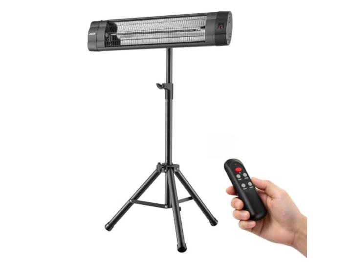 VEVOR Radiateur Infrarouge 2500 W sur Pied avec Trépied Chauffage Extérieur pour Terrasse\, Jardin et Balcon\, 3 Niveaux de Chauffage\, avec Télécommande\, Panneau de Commande\, Minuterie 24 h\, en PP\, Noir