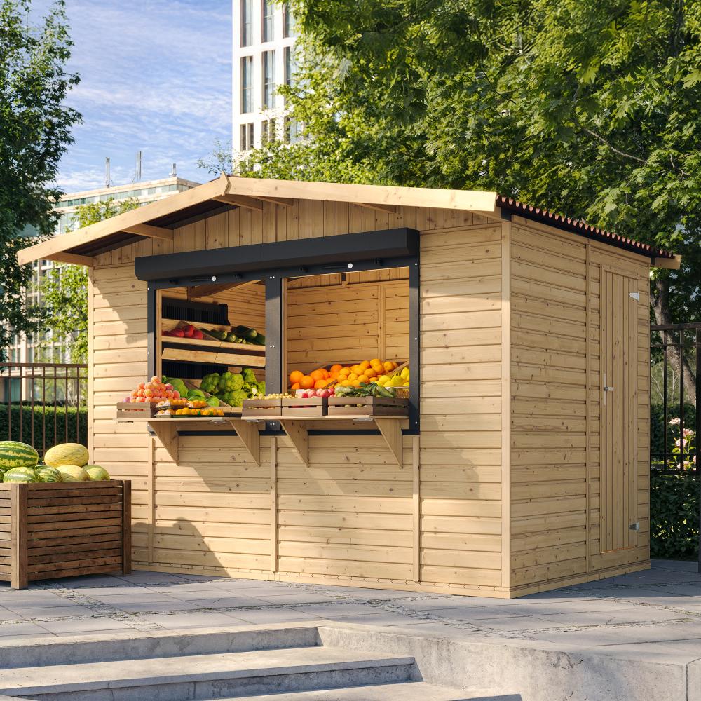 Holz Gartenhaus, Marktbude Holz - 263 x 336 cm / 6 m2 TIMBELA M150Z