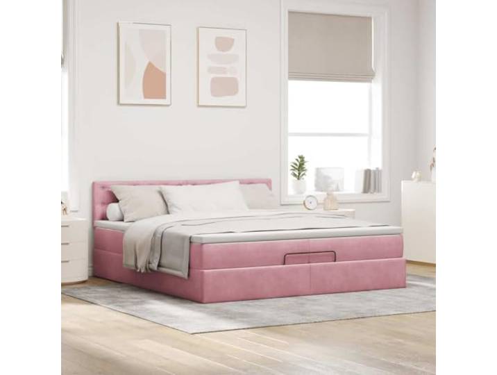 KTHLBRH Bettkasten Samt Rosa 200 x 200 cm Gepolsterter Boden mit Kopfteil, Taschenfederkernmatratze, hydraulischer Aufzug